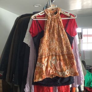 Cynthia Rowley Smocked Floral High Neck Halter Top Boho Free People Style Cynthi